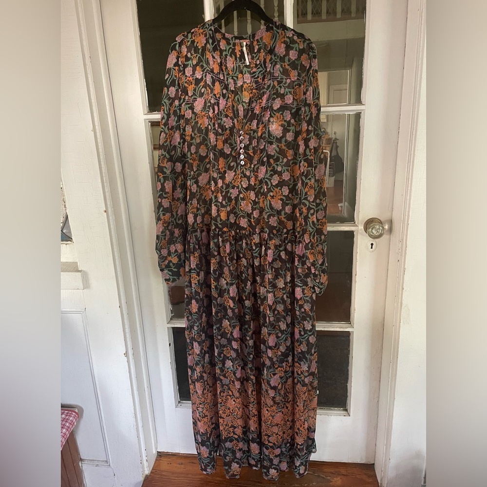 Free People Flowy Floral Long Sleeve Dress